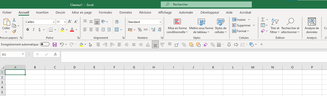 Menu aide intégré dans Excel