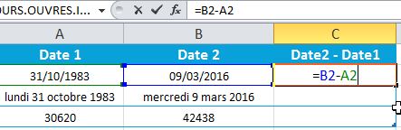 Nombre de jours entre 2 dates - calcul